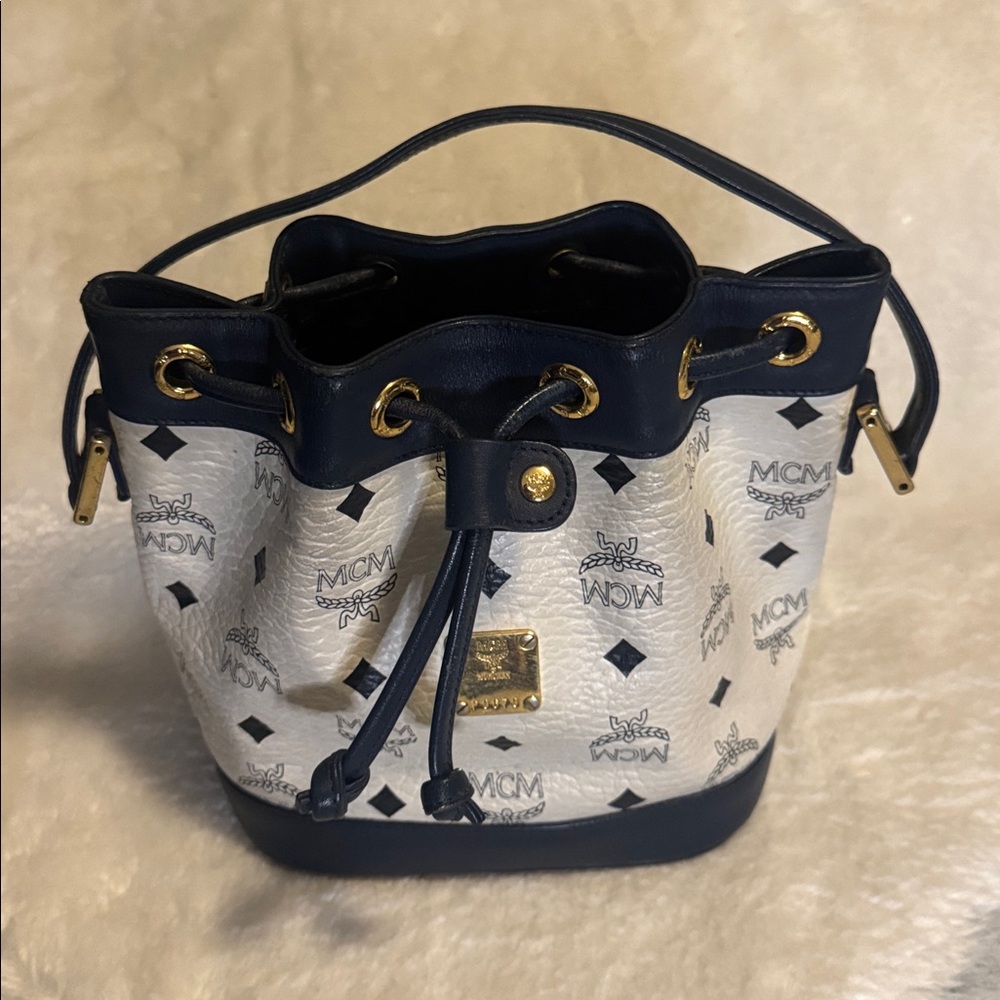 MCM Blue & White Bucket Bag